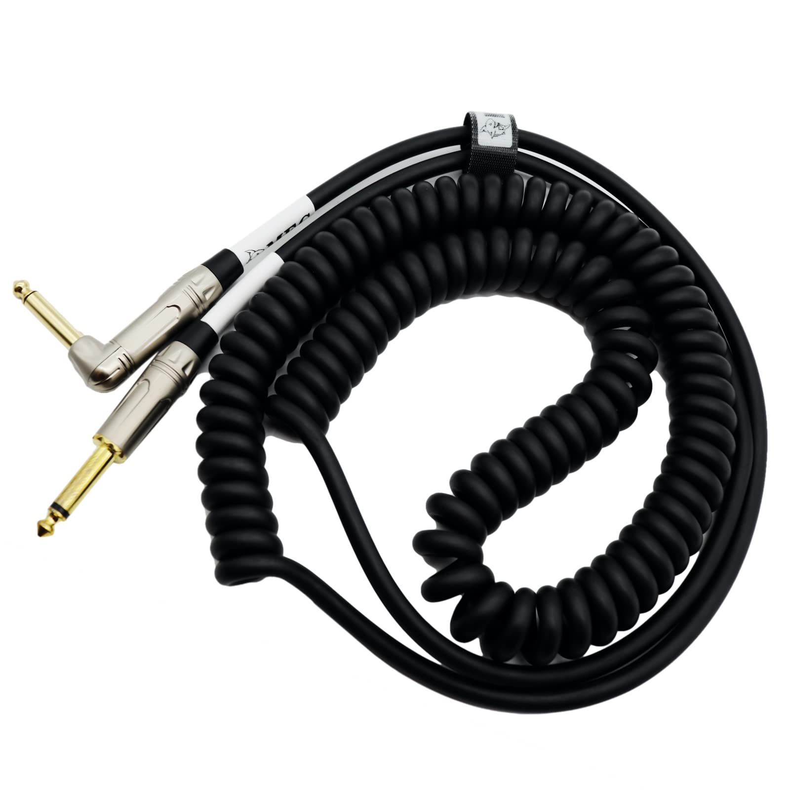 Coiled Guitar Cable with Mute Button Electric Instrument Coil Cable Curly Instrument Cable Stretchable 1/4 Right Angle to Straight Ends Plug 10 Feet