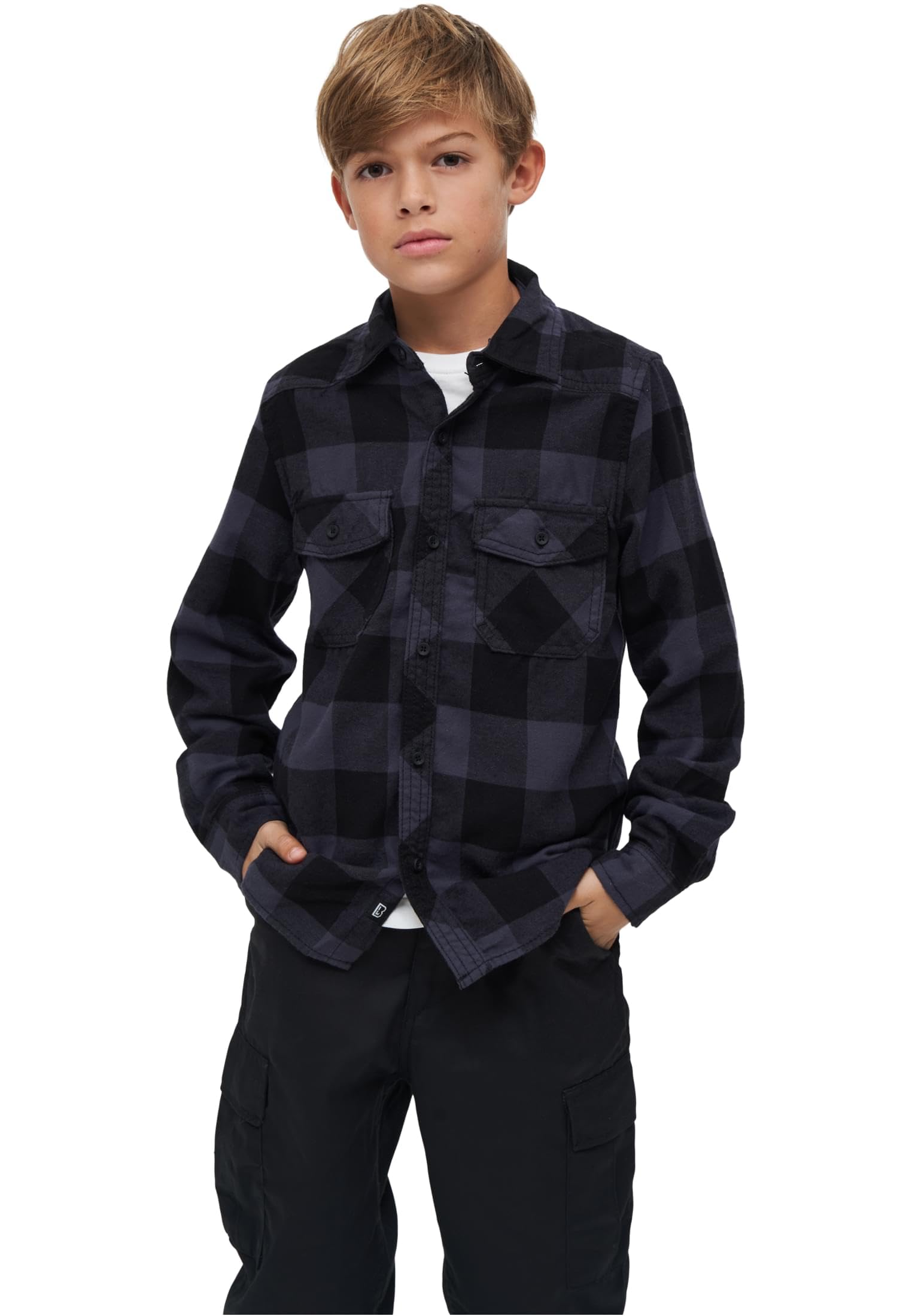 Brandit Kids' Checked Shirt Unisex T-Shirt Nero/Grigio