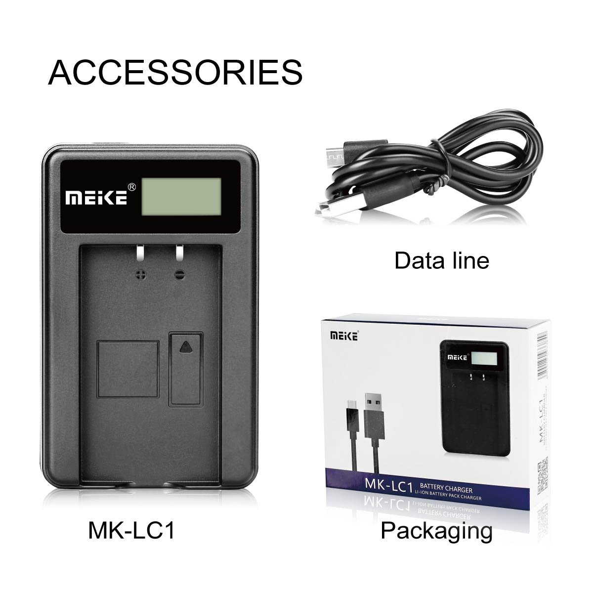 Meike MK-LC1 Chargeur de batterie Li-ion avec écran LCD pour batterie MK 420 Speedlite Series (MK-LP1)