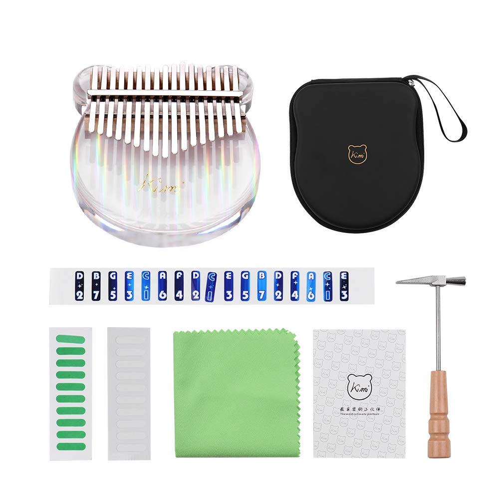 17-Key Kalimba Thumb Piano Transparent Acrylic Material with Carry Bag Musical Note Stickers Tuning Hammer Cleaning Cloth Musical Gift