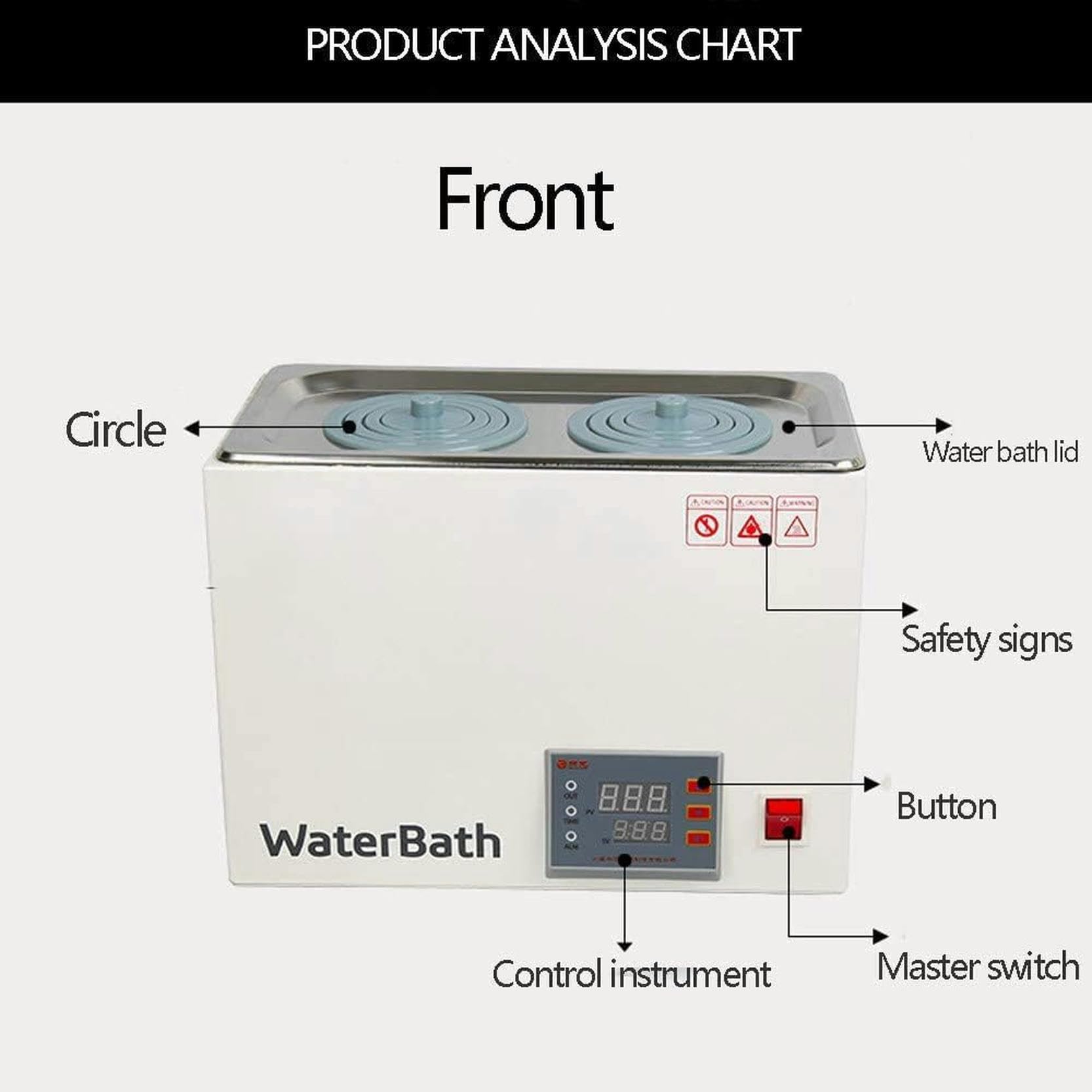 Baño María Termostático Digital para Laboratorio, 2.5L/5L/8L/15L Pantalla Digital Baño María Termostático con Calefacción Eléctrica, RT a 100 °C, Función de Temporización, Fácil de Limpiar,1Hole