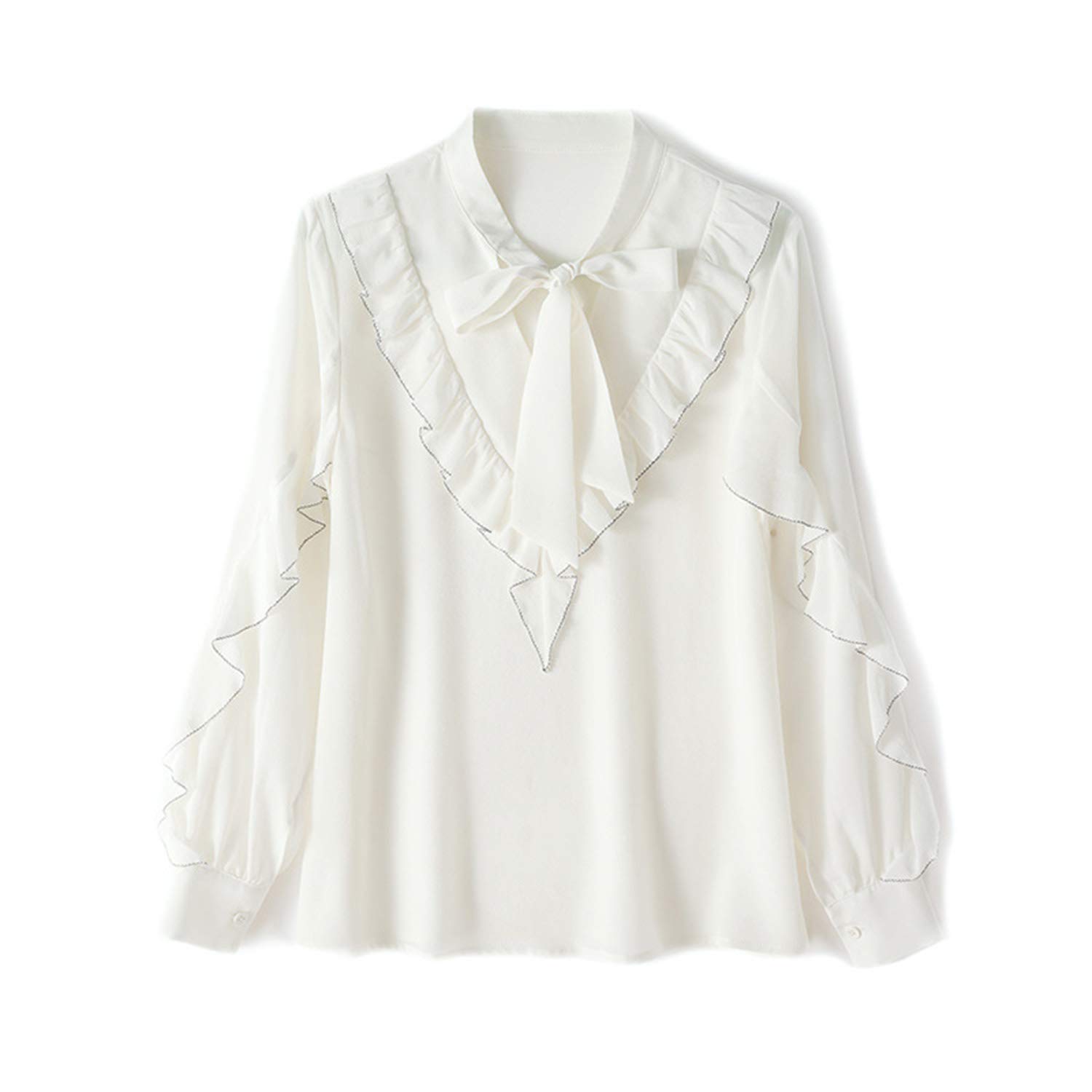 Camicia Bianca Basic in Seta, Blusa A Maniche Lunghe A Farfalla Dolce, Abbigliamento da Intervista