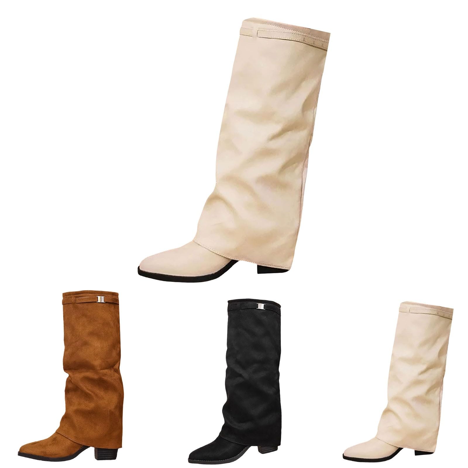 Botas altas hasta la rodilla para mujer con tacón, Fold Over Shark Boots