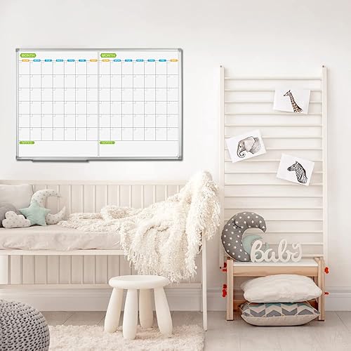 Miniatura 5 de JILoffice Calendario mensual de borrado en seco de 15 x 12 pulgadas, pizarra de borrado en seco de doble cara, tablero de calendario, marco de