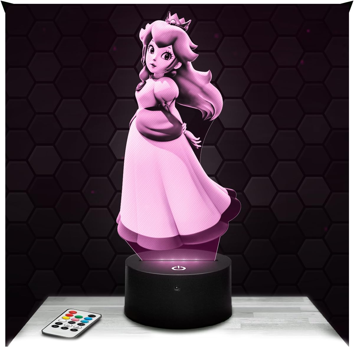 Lampephoto.fr - 3D Lamp Ma Rio Peach, Video Game Geek Gift for Men, Gamer, Touch LED Night Light, 3D Hologram Effect, Christmas Birthday Gift Idea for Men and Women, Bedroom Decoration Object