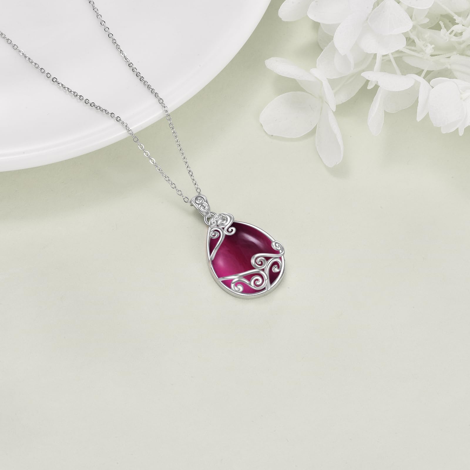 YAFEINI Lebensbaum Kette Mondstein Anhänger Halskette 925 Sterling Silber Baum des Lebens Halskette Baum Leben Schmuck Geschenk für Damen Mädchen Mama