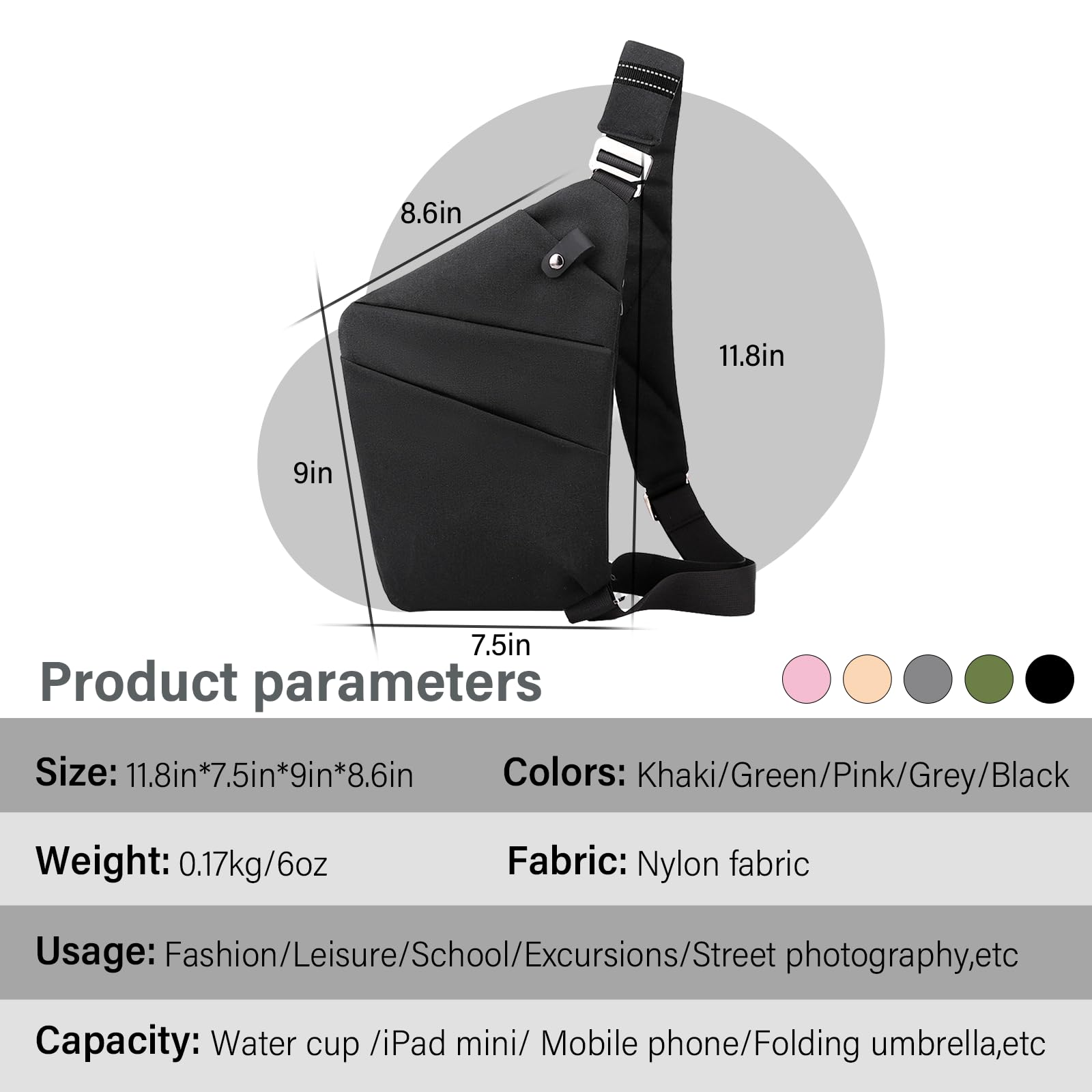 PDUHKO Sling Bag,Anti-Theft Crossbody Bag Men and Women,Small Sling Backpack,Shoulder Bag for Travel Hiking Sport Daypack(BLACK Right)