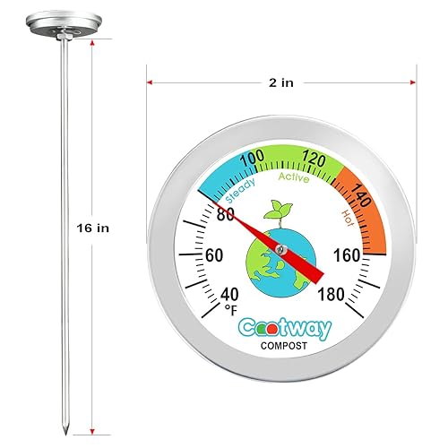 Miniatura 4 de Rukars Termómetro de compost, termómetro de compost de 16 pulgadas, termómetro de temperatura del suelo impermeable para compost, acero inoxidable,