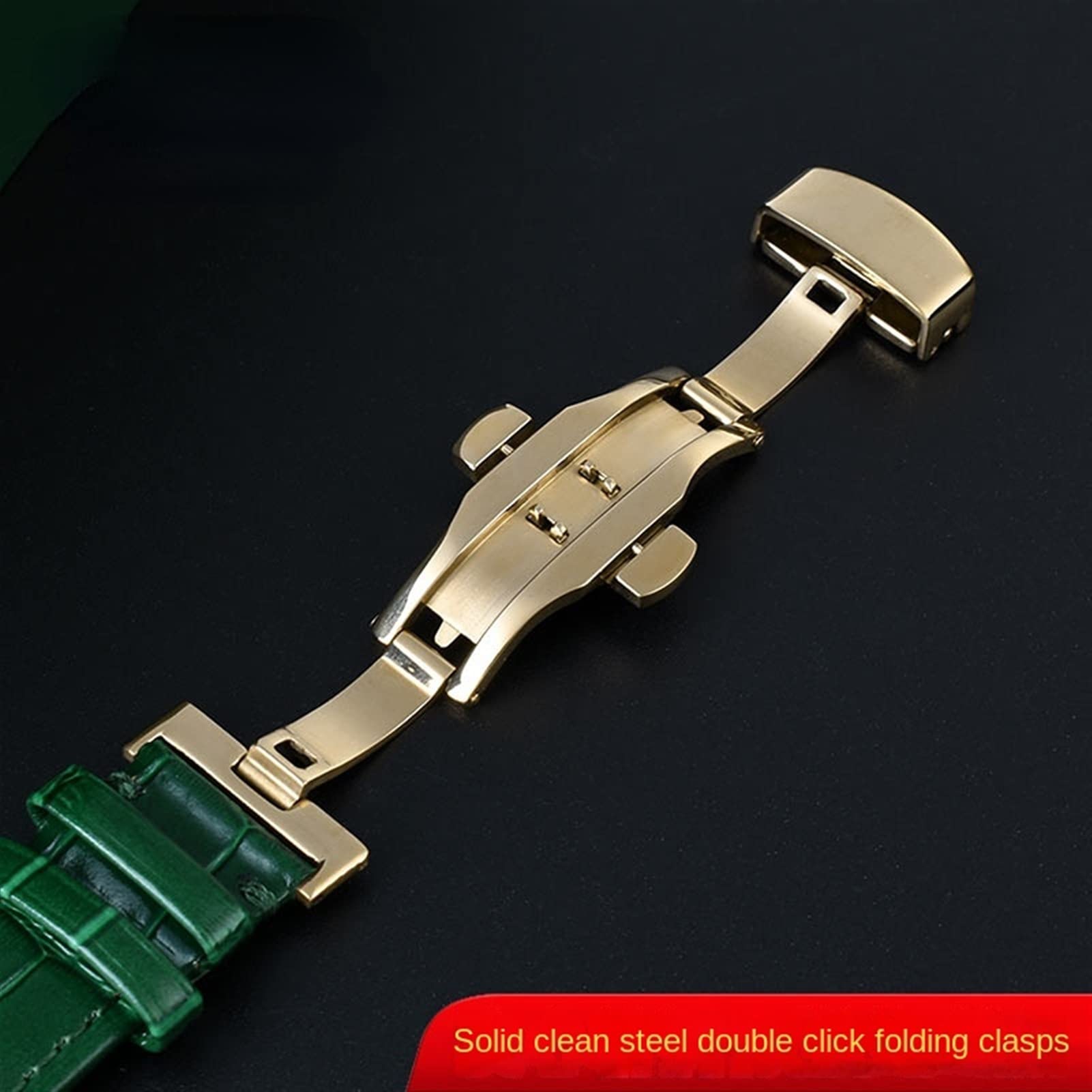 18mm 20mm 22mm modello di bambù morbida pelle bovina cinturino da uomo fibbia farfalla struzzo pelle verde cinturino bracciale