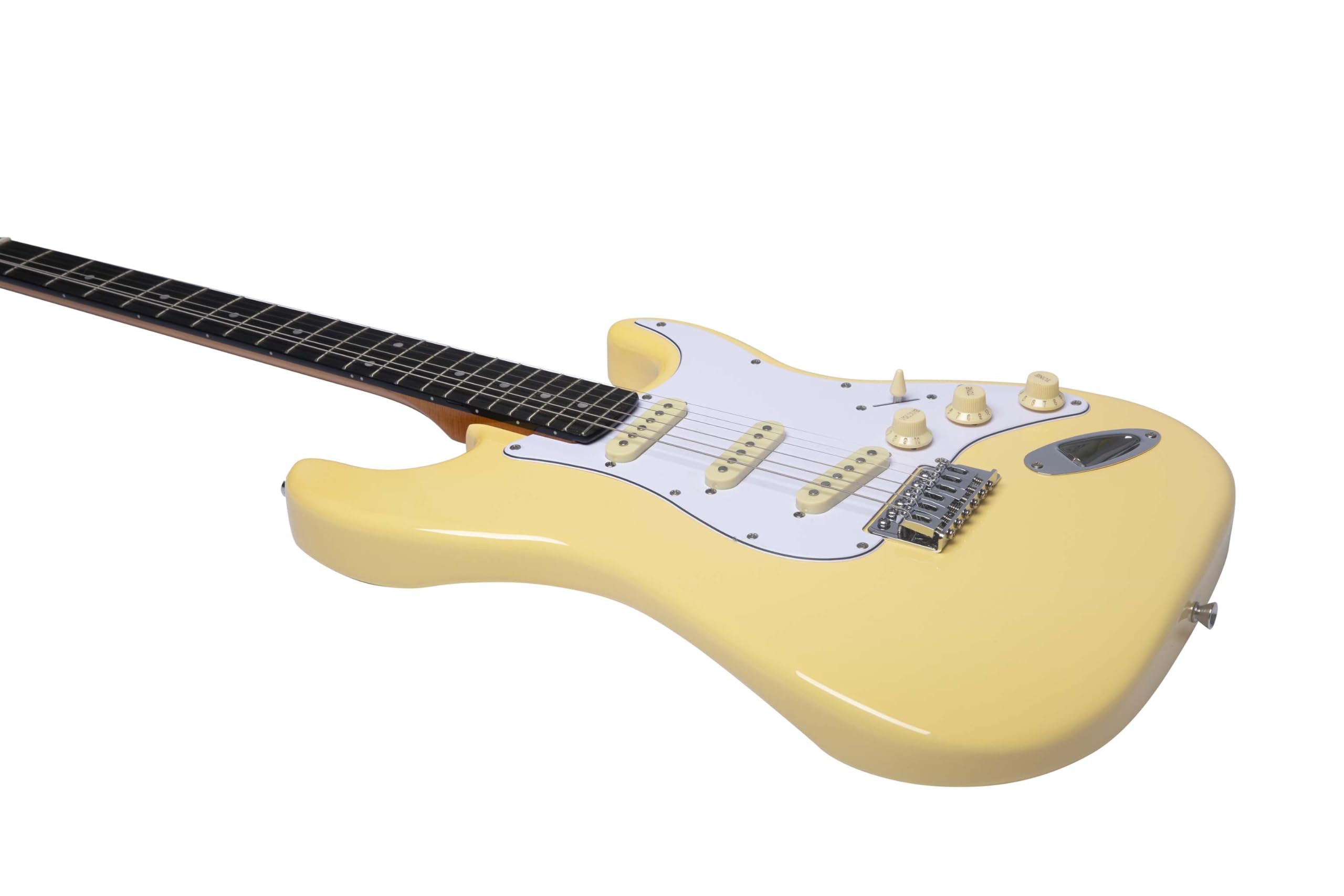 EKO Guitars ST‑300 gitara elektryczna, korpus topoli, uchwyt klonu, klawiatura Laurel, 3 przetworniki jednocewkowe, mostek Tremolo, kolor kremowy