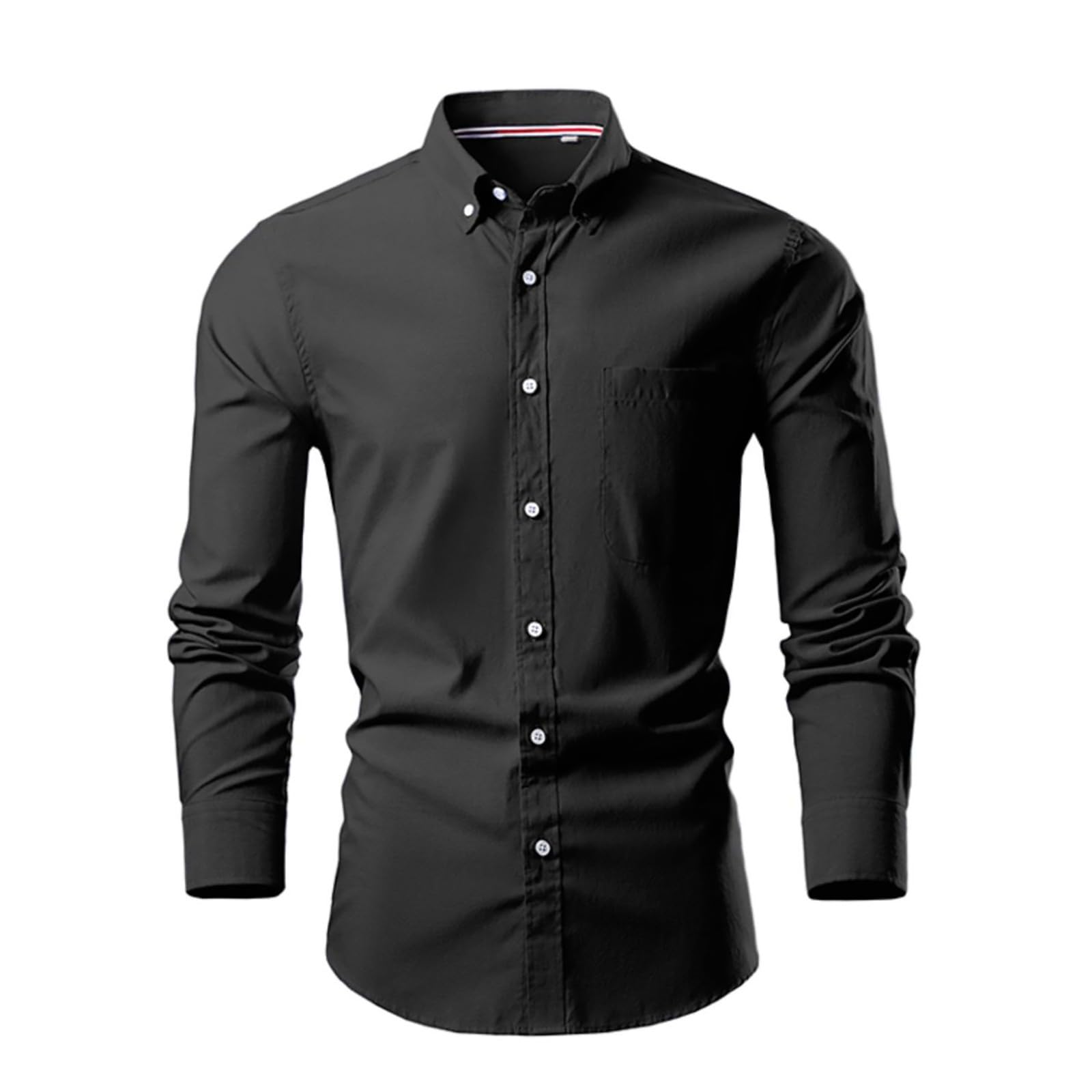 PODOLIXIA Camisa de manga larga para hombre, corte ajustado, algodón, cuello abotonado, camisa de negocios, elegante camisa de ocio para hombre, camisa de trabajo con bolsillo en el pecho, camisa de