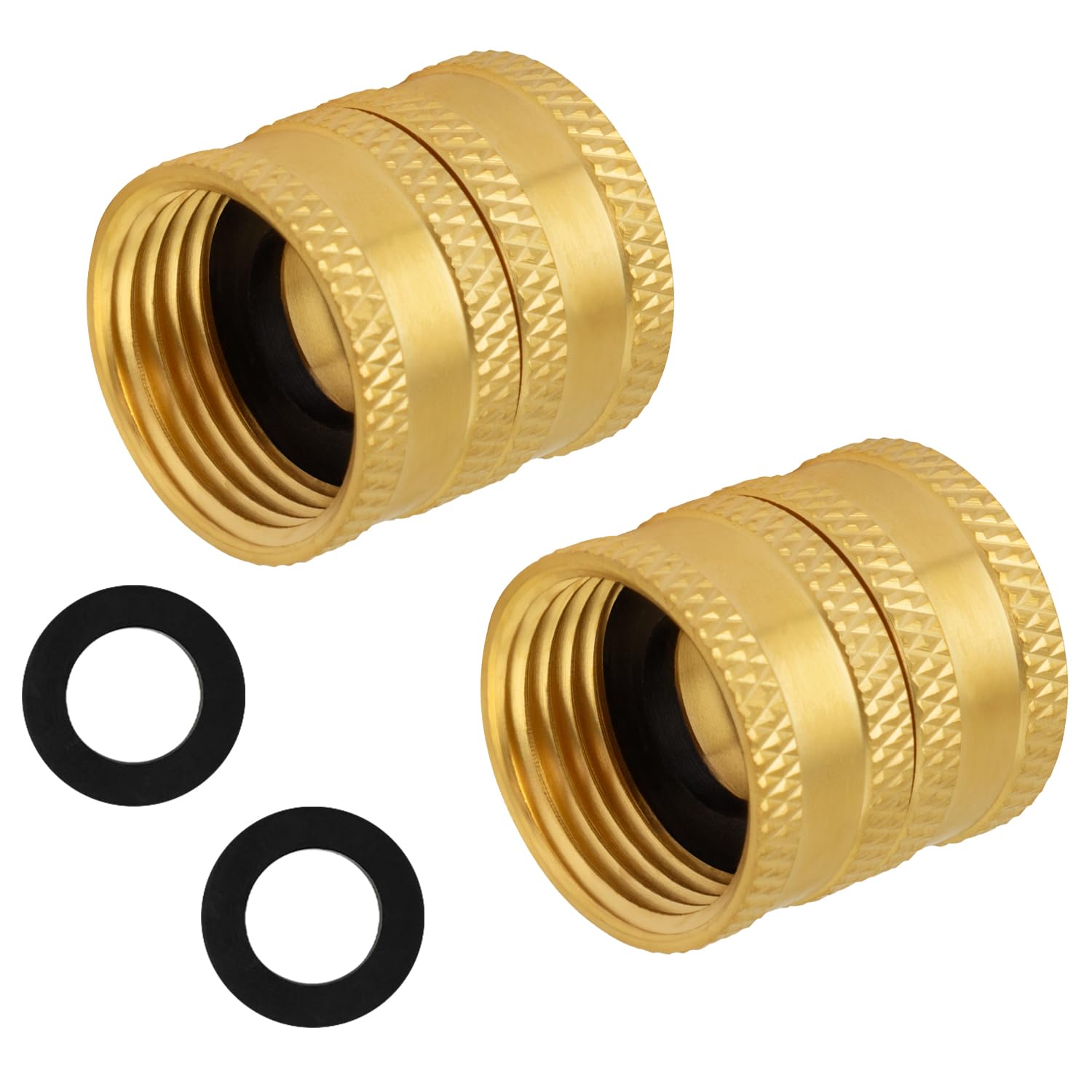 SUNGATOR 2 conectores de manguera de jardín hembra doble GHT de 3/4 pulgadas, adaptador giratorio de latón de 3/4 pulgadas, conectores giratorios hembra de 3/4 pulgadas con arandelas
