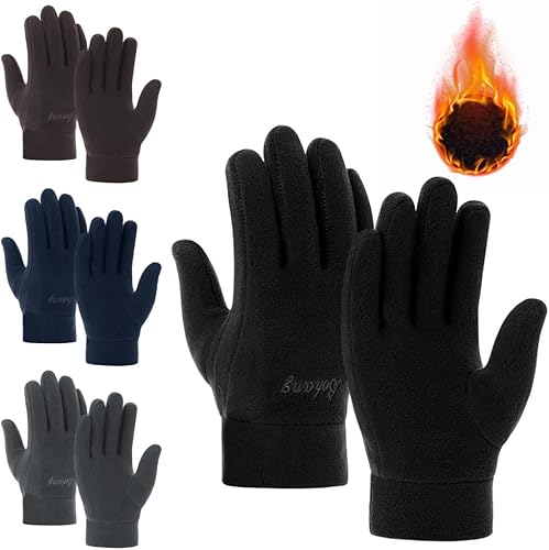 Miniatura 3 de 1 par de guantes térmicos de felpa de invierno para hombre, guantes de forro polar de dedo completo impermeables antideslizantes para camping,