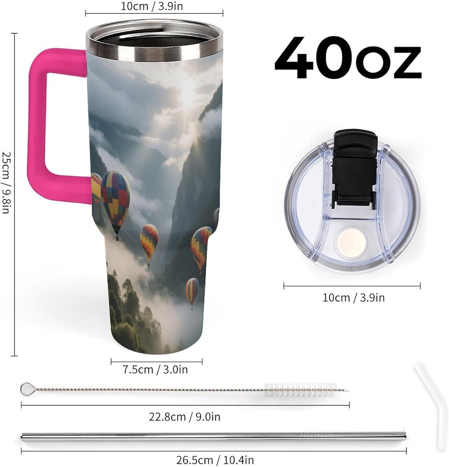 Travel Coffee Mug 40OZ Thermo Cups Thermos Cup Drink Cups Hot Air Balloon Valley Thermos with Cup with Handle Lid And Straw Suitable for Gifts Parties Offices Traveling