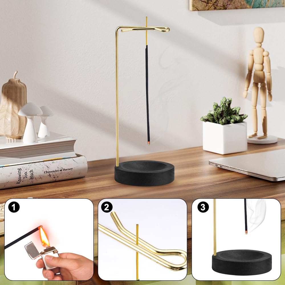 Porta Incenso 3 In 1 In Legno E Ottone - Bruciatore Per Bastoncini A 9 Fori E Supporto Capovolto, Altezza 25cm, Per Yoga E Relax - 3