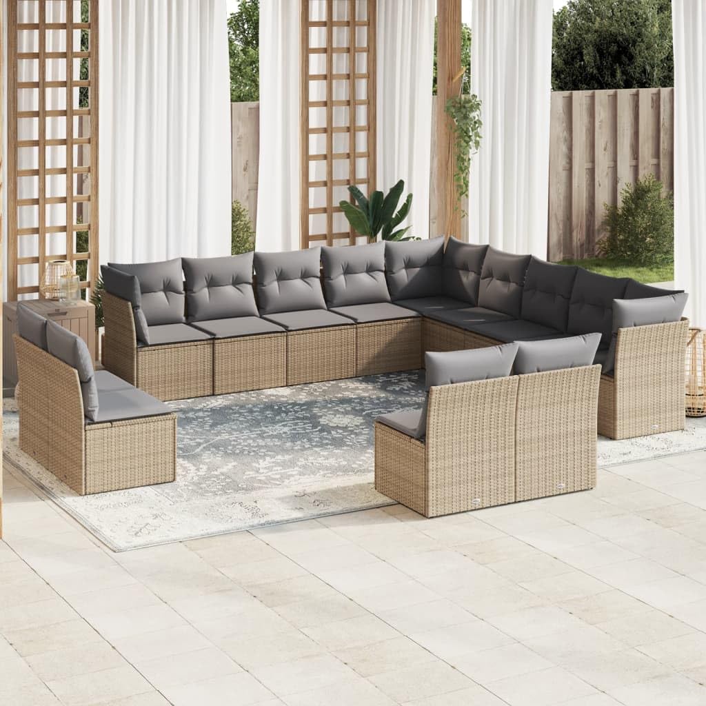 Set sofás de jardín con Cojines 13 Piezas en ratán sintético Beige para terraza y Patio, Muebles Exteriores modulares Resistentes para Comedor, balcón y Zona de Ocio