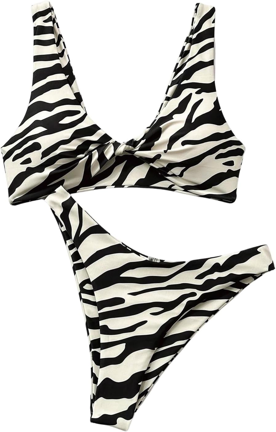 GORGLITTER Women's Zebra Striped Swimsuit 2 Piece Full Coverage Bikini High Cut Modest Cheeky Bottom Bathing Suit