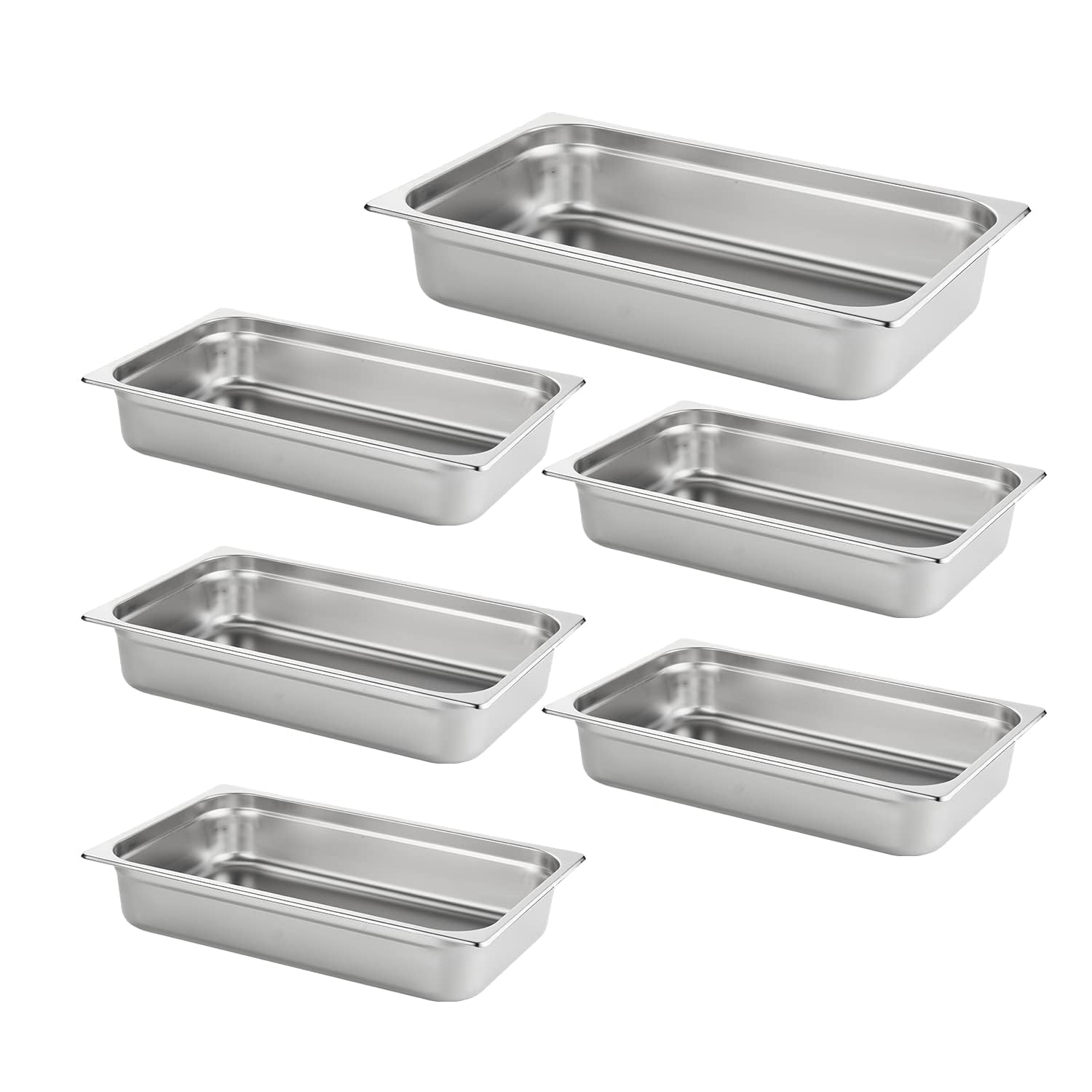 HECMAC NSF - Juego de 6 sartenes antiatascos para hotel, tamaño completo de 10,2 cm de profundidad, acero inoxidable comercial NSF