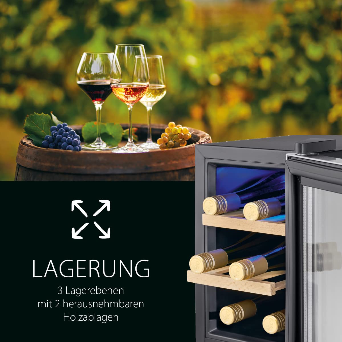 ProfiCook Weinkühlschrank 6 Flaschen UV-beständige Glastür LED-Beleuchtung 11-18°C PC-WK 1231