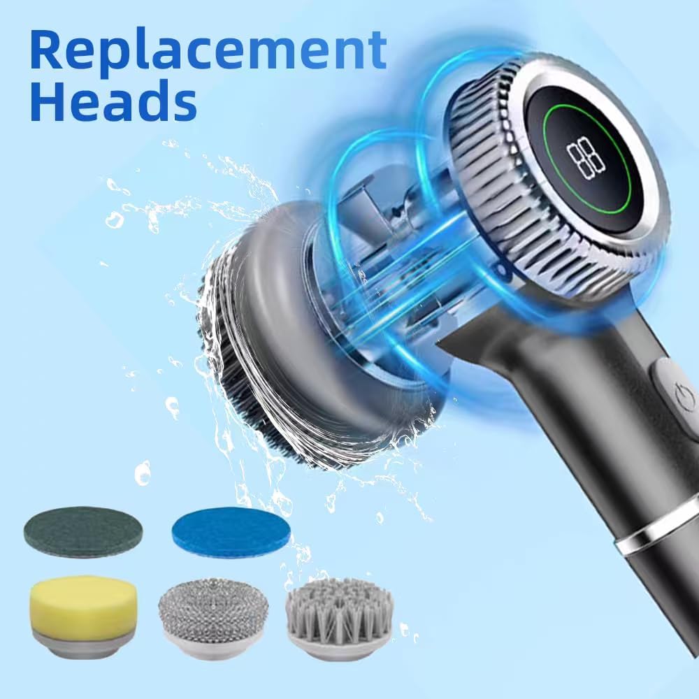 Layver Electric Egg Cleaner Brush Rechargeable Powerful Egg Washer for Fresh Eggs & Vegetable Brush with Battery Level Display,3 Speed Settings + 5 Replaceable Heads,Waterproof Design (Black)