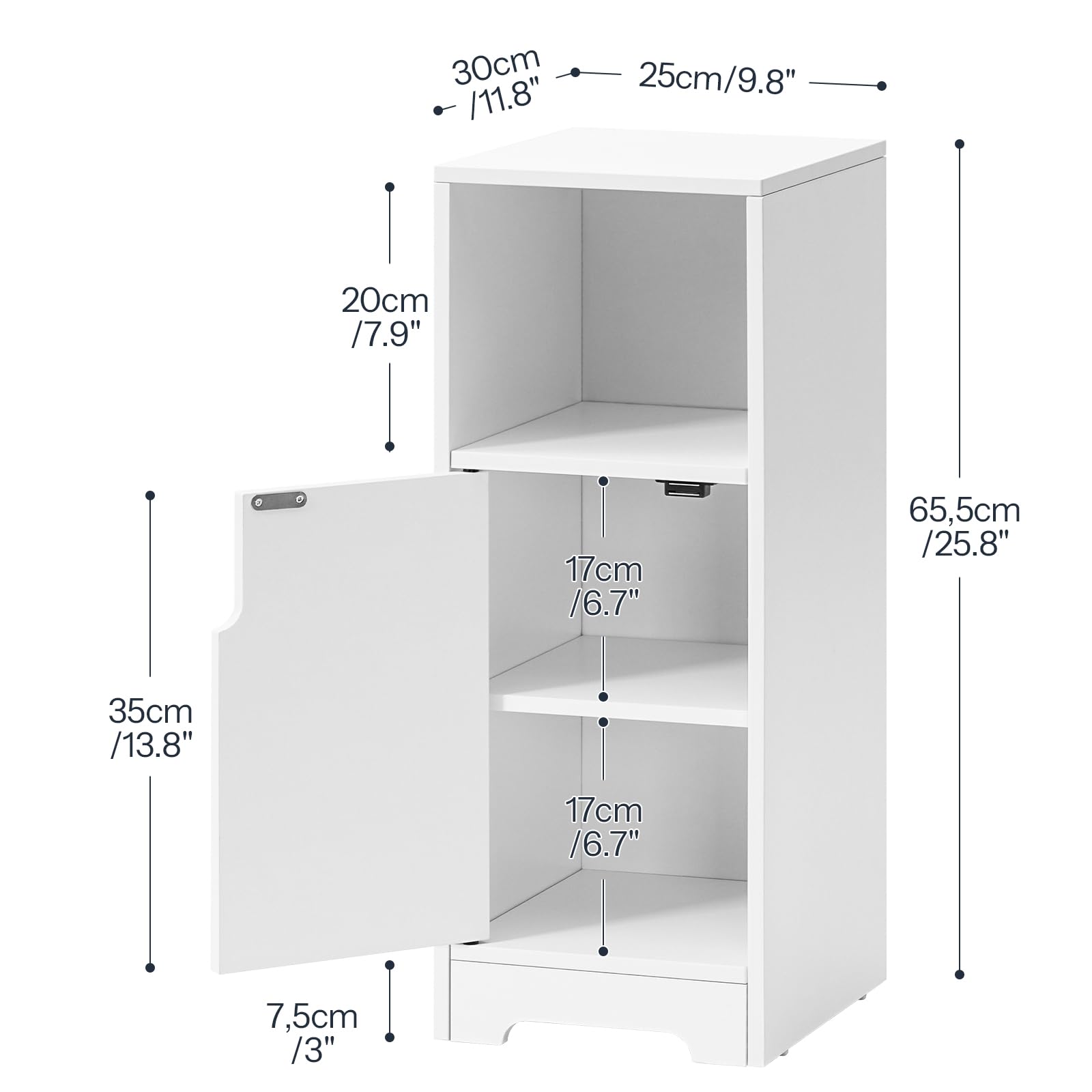 HOOBRO Mesita de Noche Estrecha con Compartimento Abierto y una Puerta, Mesa Auxiliar Pequeña para Sofá, Rincones Pequeños, Dormitorio, Sala de Estar, Blanco EWT198BZ01