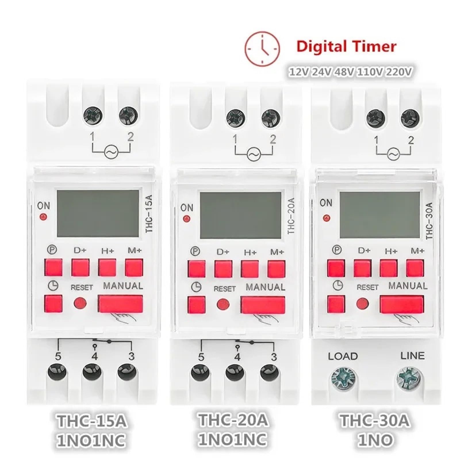 Temporizador digital eléctrico programable de 30 A, 20 A y 16 A, CA/CC, 12 V, 24 V, 110 V, 220 V y 240 V.(THC-20A-ACDC12V)