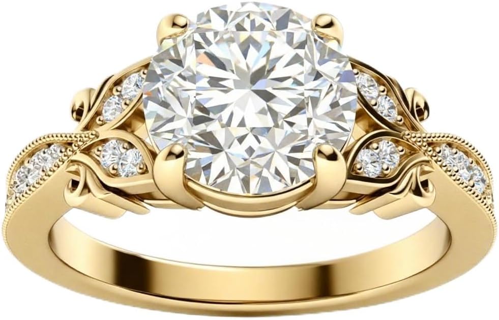 IGI CERTIFIED Vintage Diamond Ring Silver or 10K/14K/18K Gold Lab Grown 1-3 CT Diamond Engagement Ring Personalized Round Diamond Ring for Women