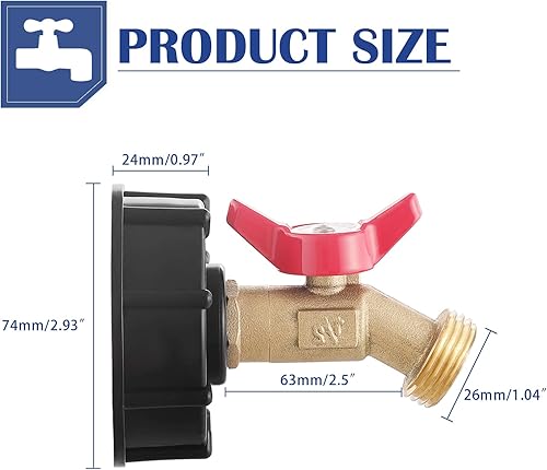 Miniatura 6 de Adaptador de tanque IBC de 275-330 galones, rosca de núcleo de 2 pulgadas con válvula de espiga de latón sin plomo (entrada NPT macho de 12 pulgada