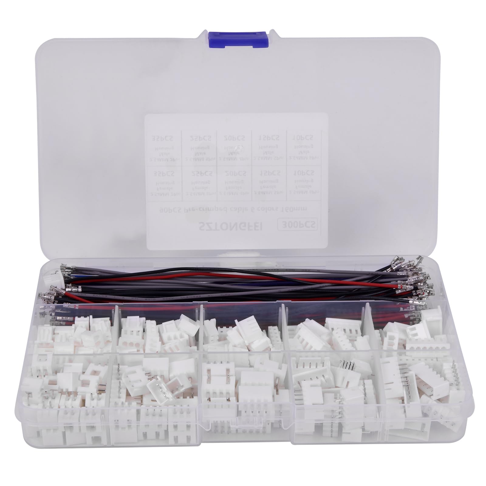300PCS 2.54mm JST Connector Kit with 2/3/4/5/6 Male and Female Pin Housing Connector Adapter Cable Connector Socket 24AWG