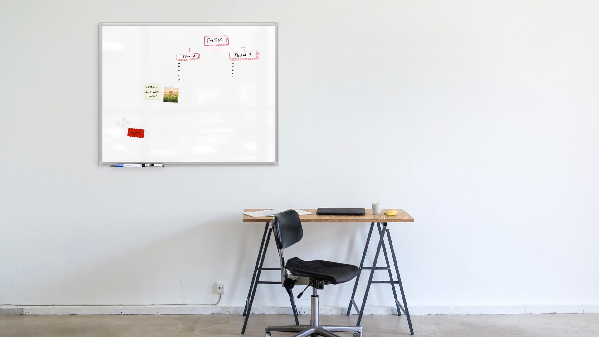 TM IDEA Reihe Flex Magnetisches Whiteboard 100x80 cm Magnettafel kratzfest und trocken abwischbar mit 2 Whiteboard Stifte, 6 Magnete und 1 Whiteboard Schwamm, für Schule, Haus und Büro