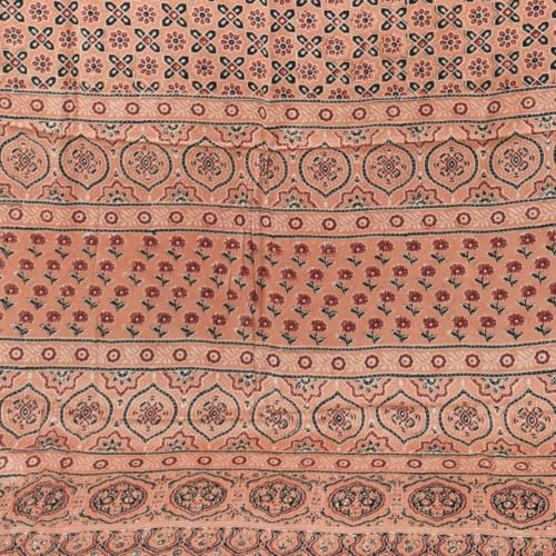Image of Ethnics of Kutch Womenss Ajrakh Modal Silk Natural Dye Hand Block Print Saree with Blouse Piece - 5.5 Mtr Length (Pitch 09501E)