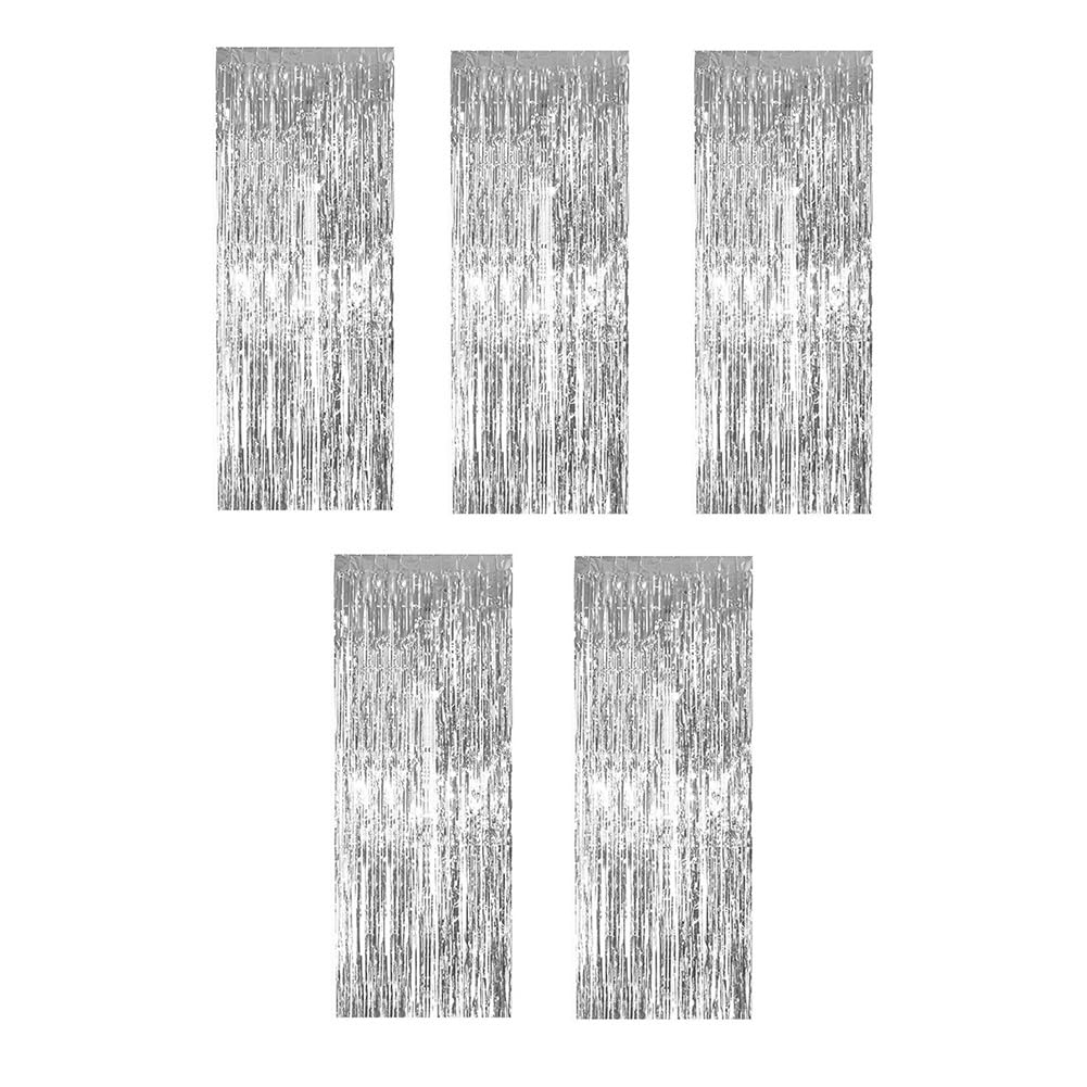 CTRLZS Silver Foil Tassel Curtains, Silver Photo Booth Backdrop Streamer Curtains, Great for Holiday Decoration