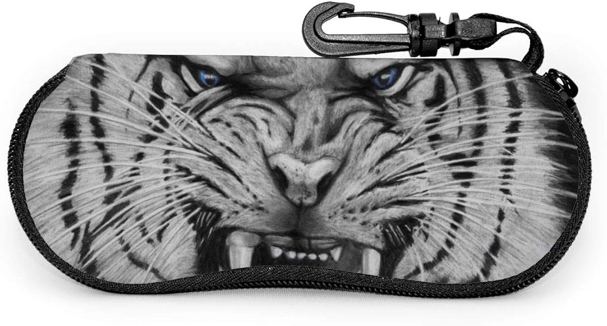 Cute Tiger Glasses Case With Carabiner, Ultra Light Portable Neoprene