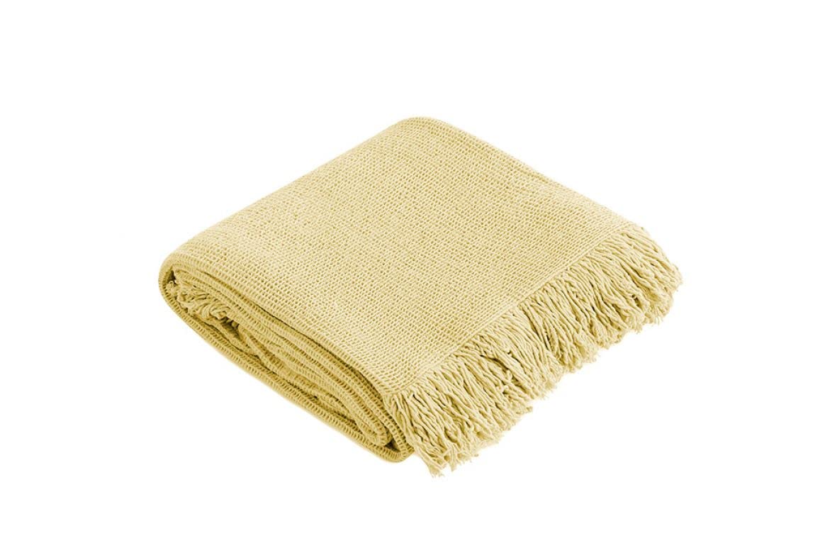 MANTEROL Fausto Plaid Blanket for Cotton Solid Sofa (Light Yellow)