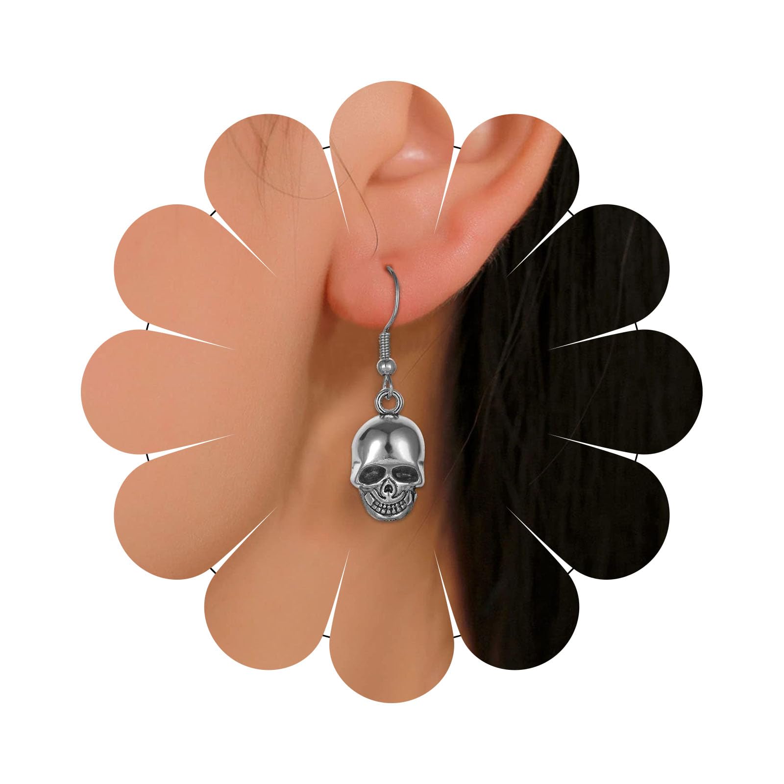 Gothic Skull Skeleton Earrings Silver Skull Dangle Earring Halloween Skeleton Drop Earrings Punk Skull Face Earrings Jewelry for Women