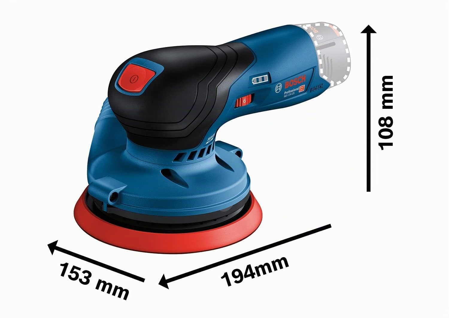 Bosch Professional 12V System lijadora excéntrica a batería GEX 12V-125 (incl. plato lijador [125 mm], 1 hoja de lija, bolsa para polvo, L-BOXX, sin batería/cargador)