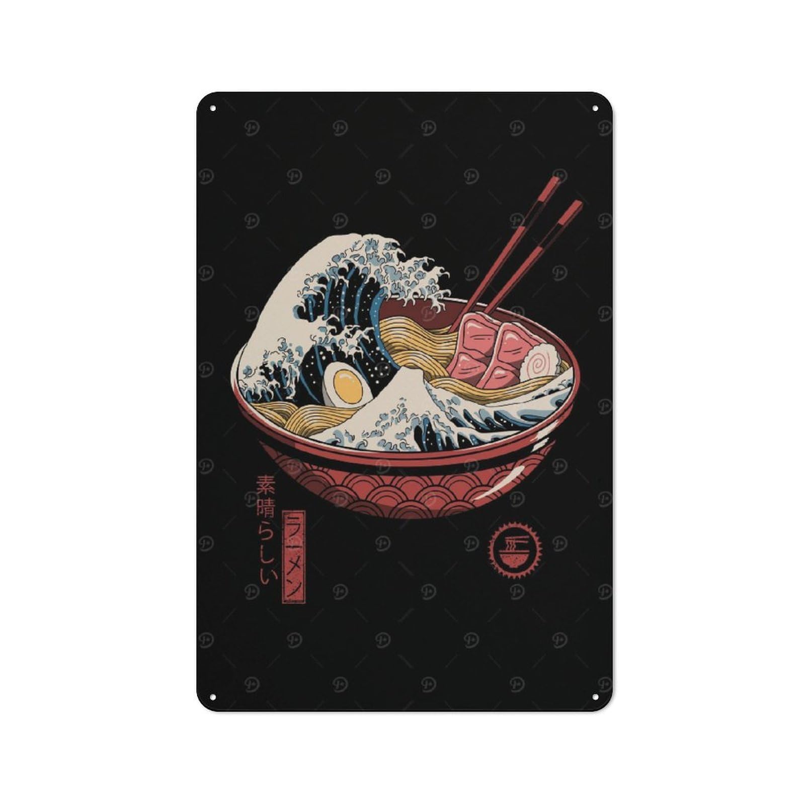 Junmoney Great Ramen Wave 30X20cm Rustic Metal Plaque With For Café Or Restaurant, For Themed Interiors In Cafés And Restaurants