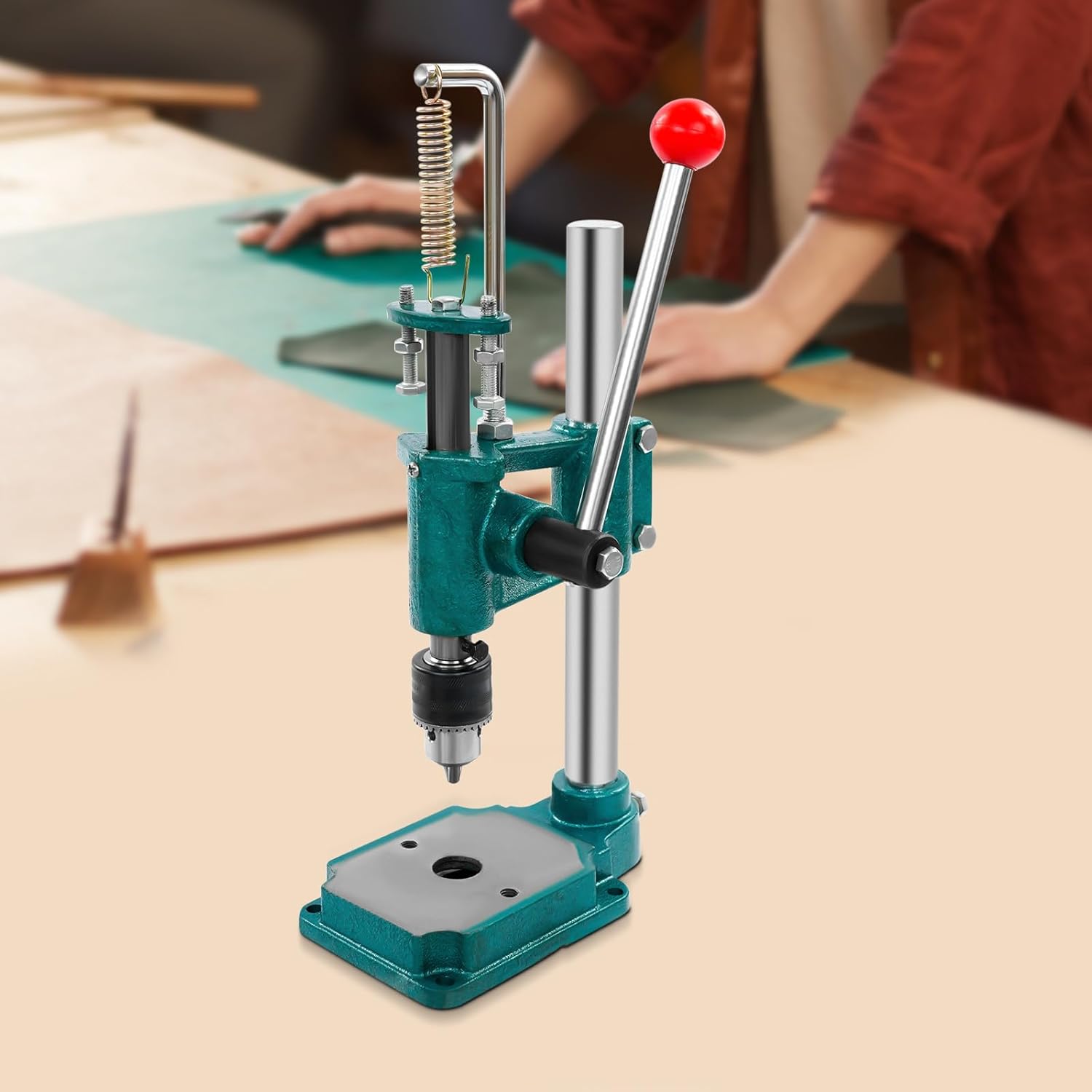 Manual Press Puncher Punch Tools, Leather Imprinting Machine, Heavy Duty Hand Punching Machine with Ergonomic Handle & Work Table, Leather Hole Punch Tool for Belt Wallet Shoes Making