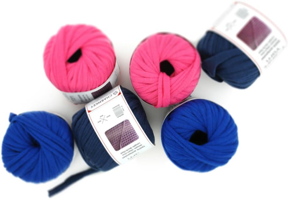 Charmkey Pappardelle T Shirt Yarn Soft 100% Polyester Fabric 7 Jumbo Fashion Knitting Cloth Tape for Crocheting Bags Bowls DIY Handicraft, Pack of 6 Skeins, 1.41 Ounce×6 (Multi Color)
