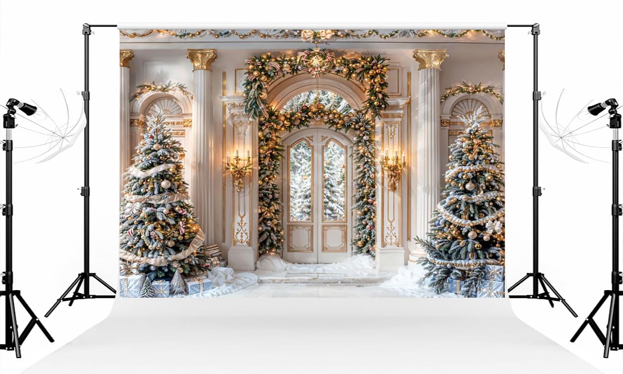 Kate 10 × 2,5 m (3 × 2,5 m) albero di Natale sfondo fotografico classico palazzo europeo champagne stile romano ghirlanda di Natale deco arco fotografia sfondo per fotografia di Natale fotografi