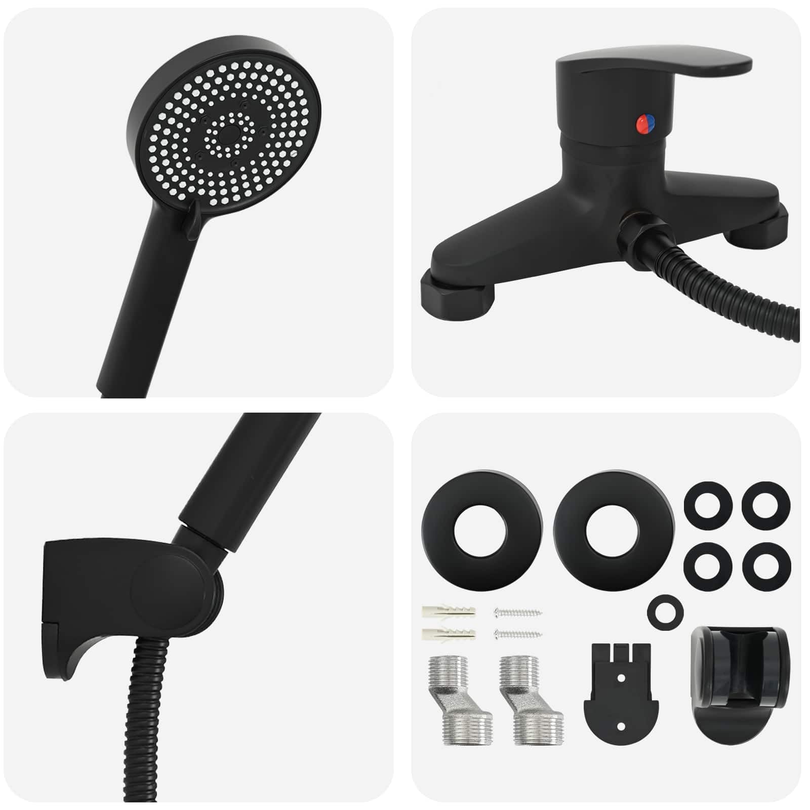 Juego de alcachofa de ducha negra G 1 2 pulgadas con alcachofa de mano, cabezal de ducha de latón y plástico, compacto, rectangular, ahorro de agua con 5 tipos de chorro, ideal para baño, spa
