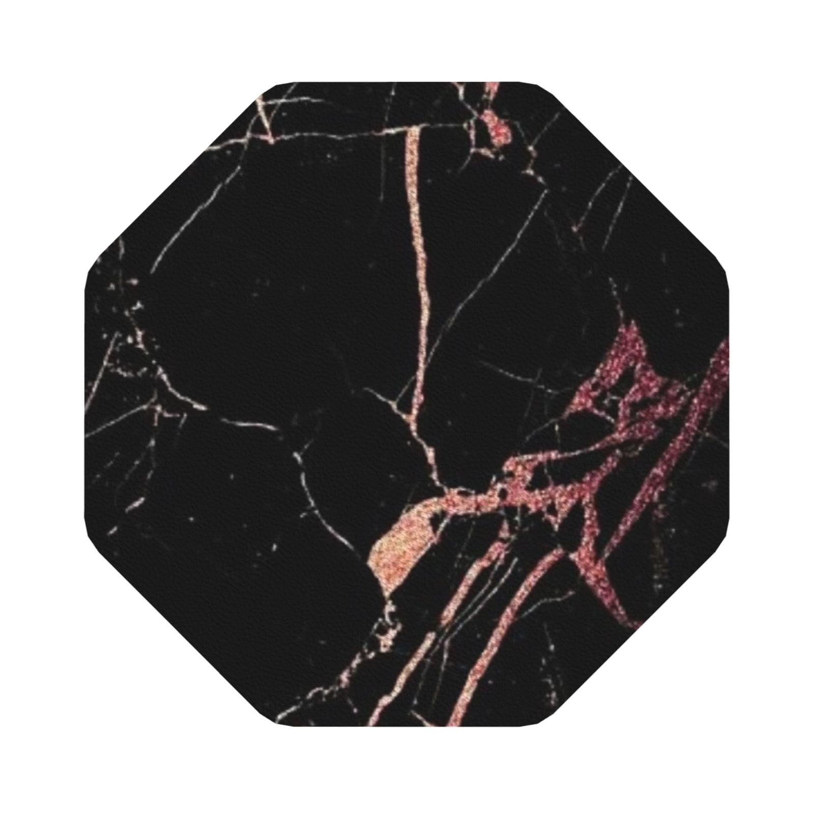 Black rose gold Marble PU Leather Coasters Set of 6 Octagon Drink Coasters