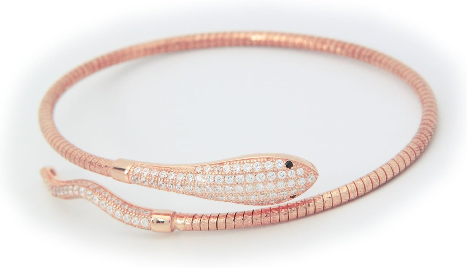 Fronay Co .925 Sterling Silver Sparkling Cleopatra Cobra Snake Bracelet dipped in Rose Gold