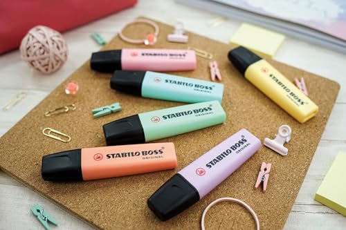 Image of STABILO BOSS Original Pastel - Highlighter Pen - Wallet of 4 (Assorted Colours)