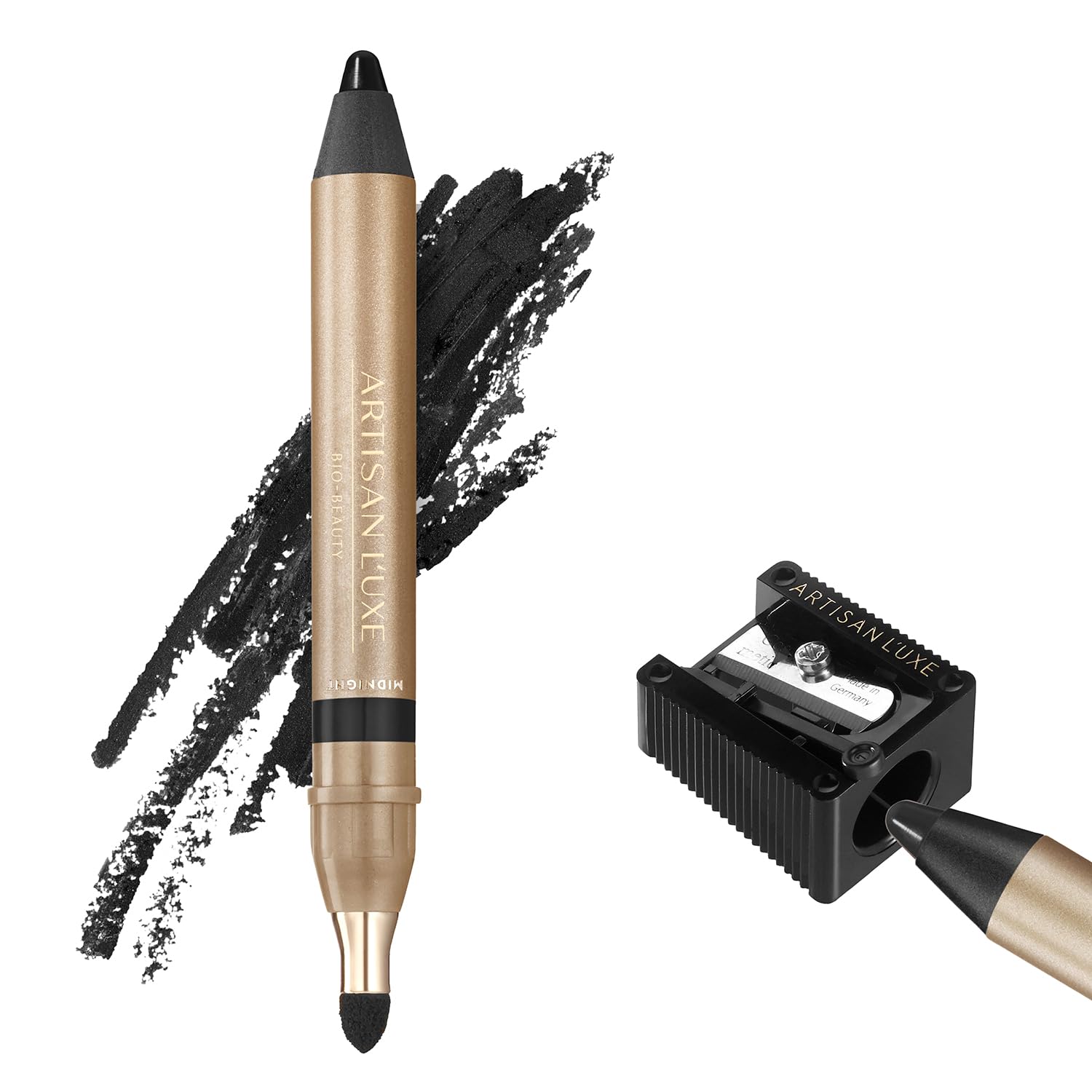 Artisan L’uxe Beauty Velvet Jumbo Eyeliner Pencil Smokey Eyes in 3 Minutes Water Proof, Smudge Proof, Long Lasting Age Defying Essential Oils Midnight (Shade: Black)