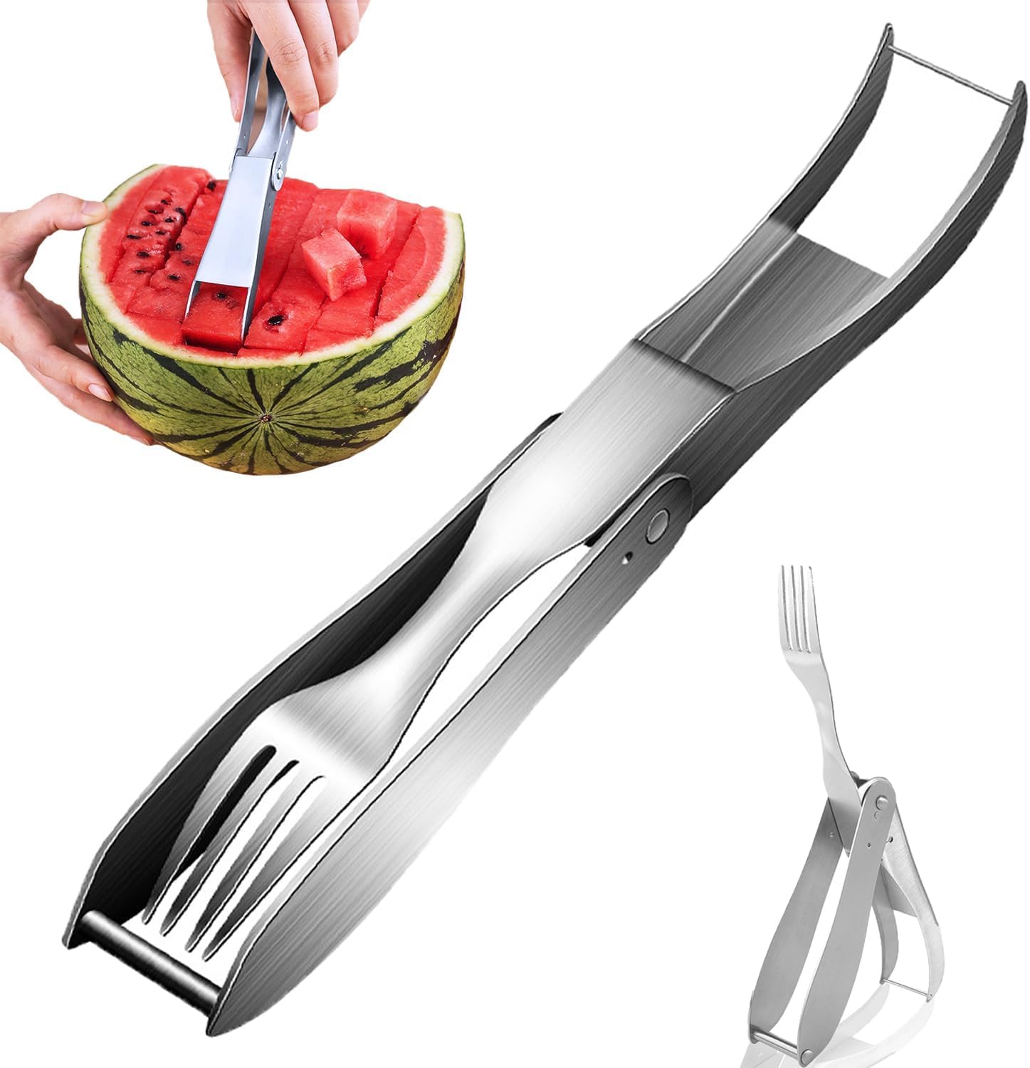 TERRIFI 2 in 1 Watermelon Fork Slicer Cutter, Dual Head Portable Artifact, Stainless Steel Fruit Watermelon Cutter, Suitable for Family Parties Kitchen Camping Artifact