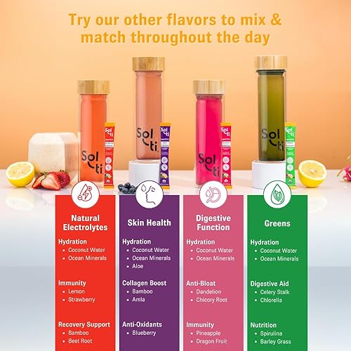 Miniatura 2 de Sol-ti Verdes de electrolitos orgánicos + mezcla de bebida de hidratación, barras de hidratación superalimentaria, SuperStix, sin OMG, vegano, limón