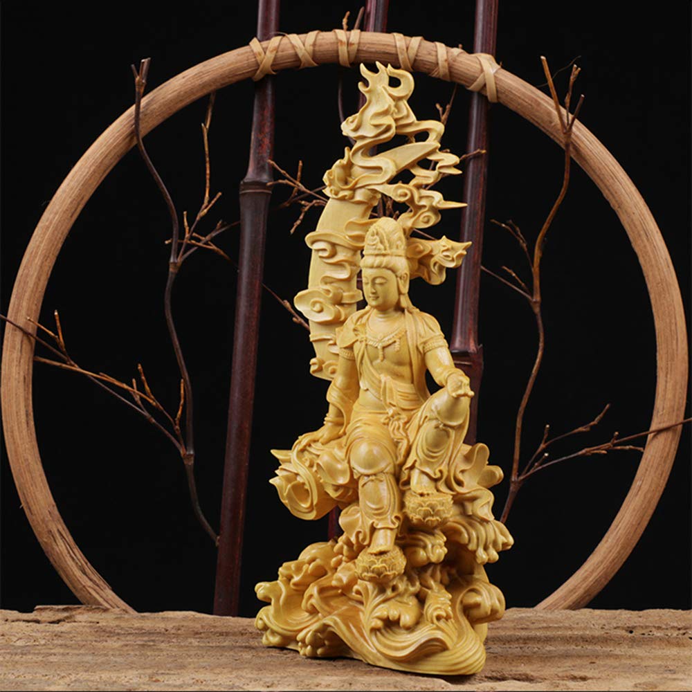 Amazon｜仏像 観音像 仏壇仏像 水月観音 木彫り 置物 風水 開運 ツゲ製