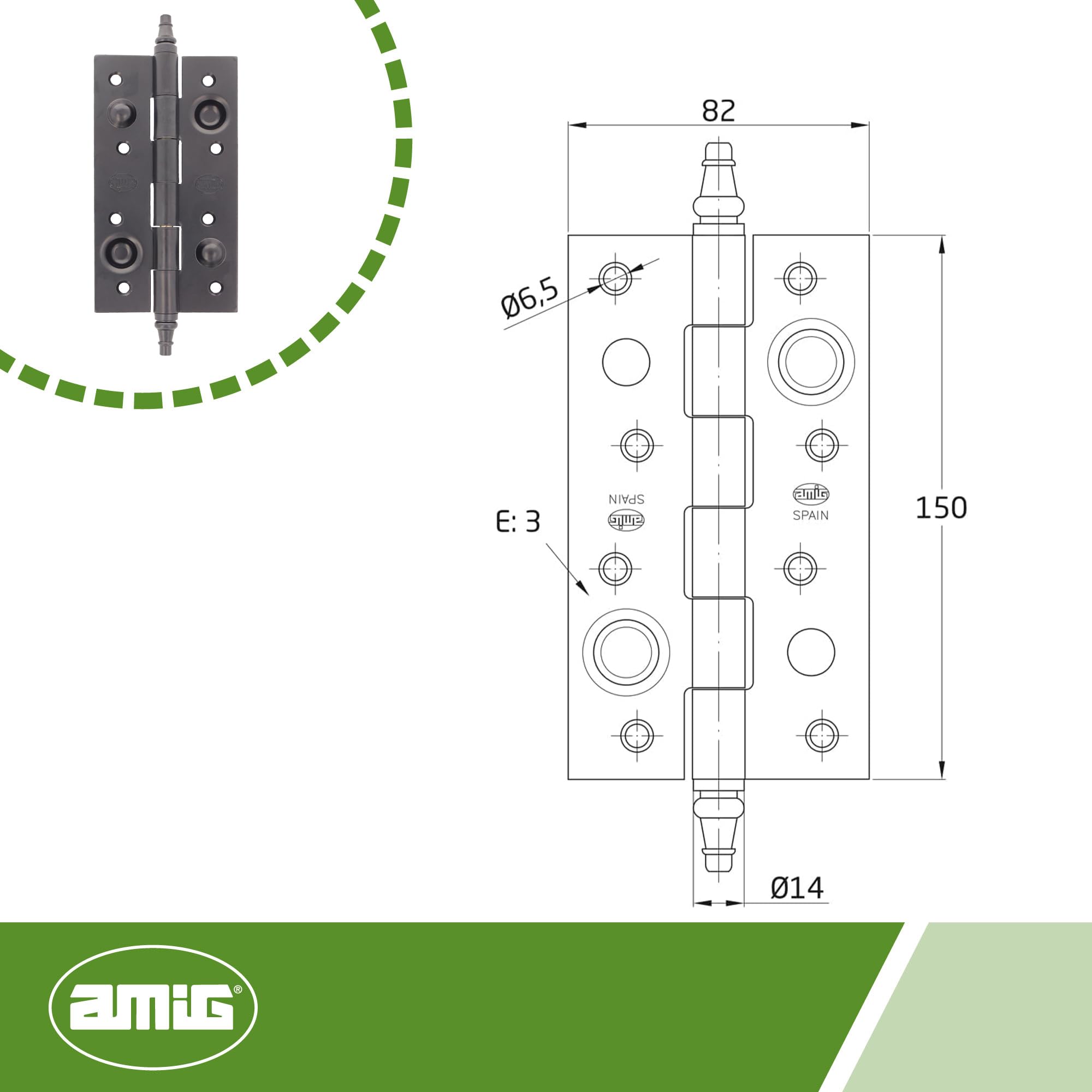 Amig 561-150 x 80 Black Hinge with Flanges, Schwarz - Image 4