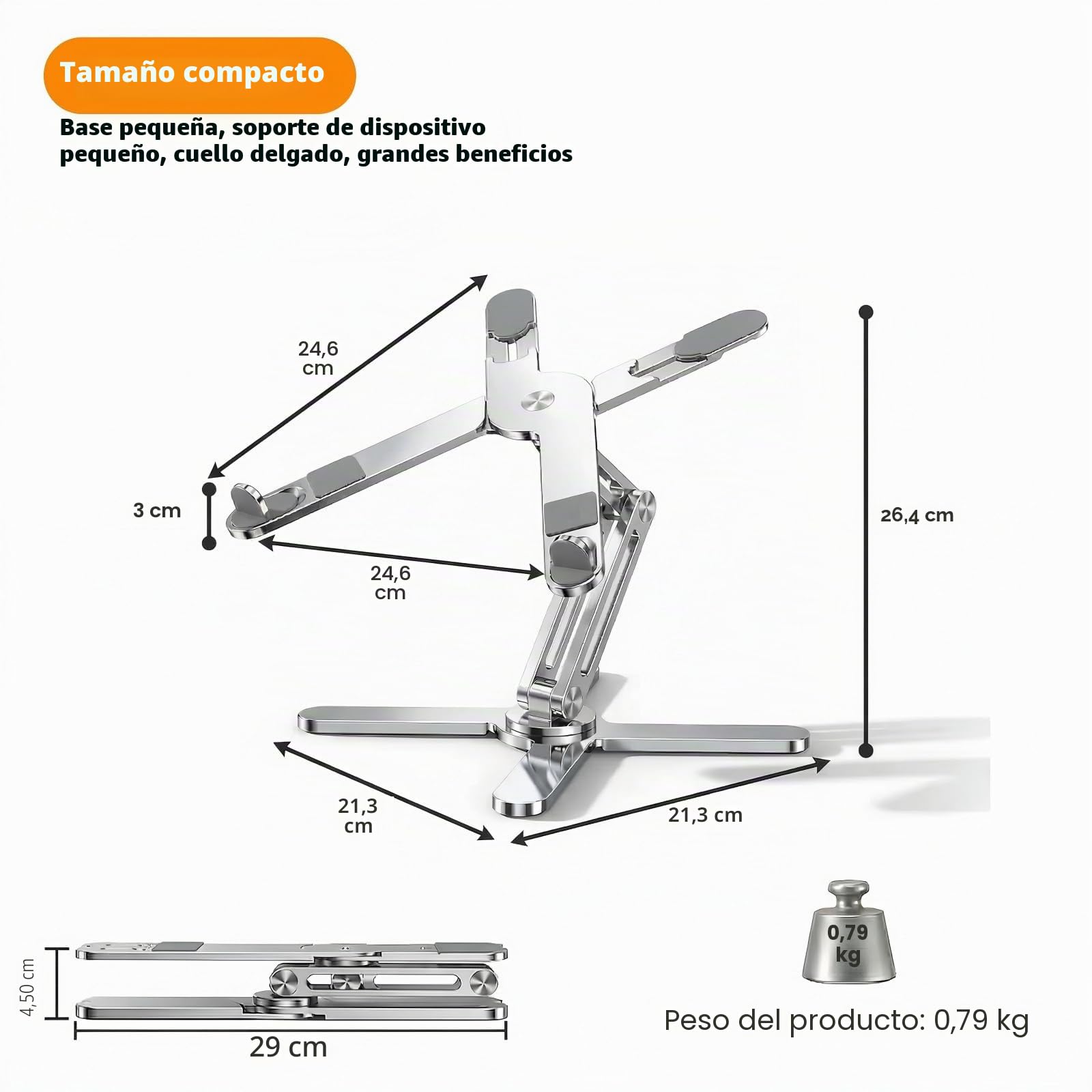 Moallia Soporte para portátil con base giratoria de 360 grados, soporte de metal para escritorio y trabajo colaborativo, totalmente plegable para un fácil almacenamiento, se adapta a todos los MacBook